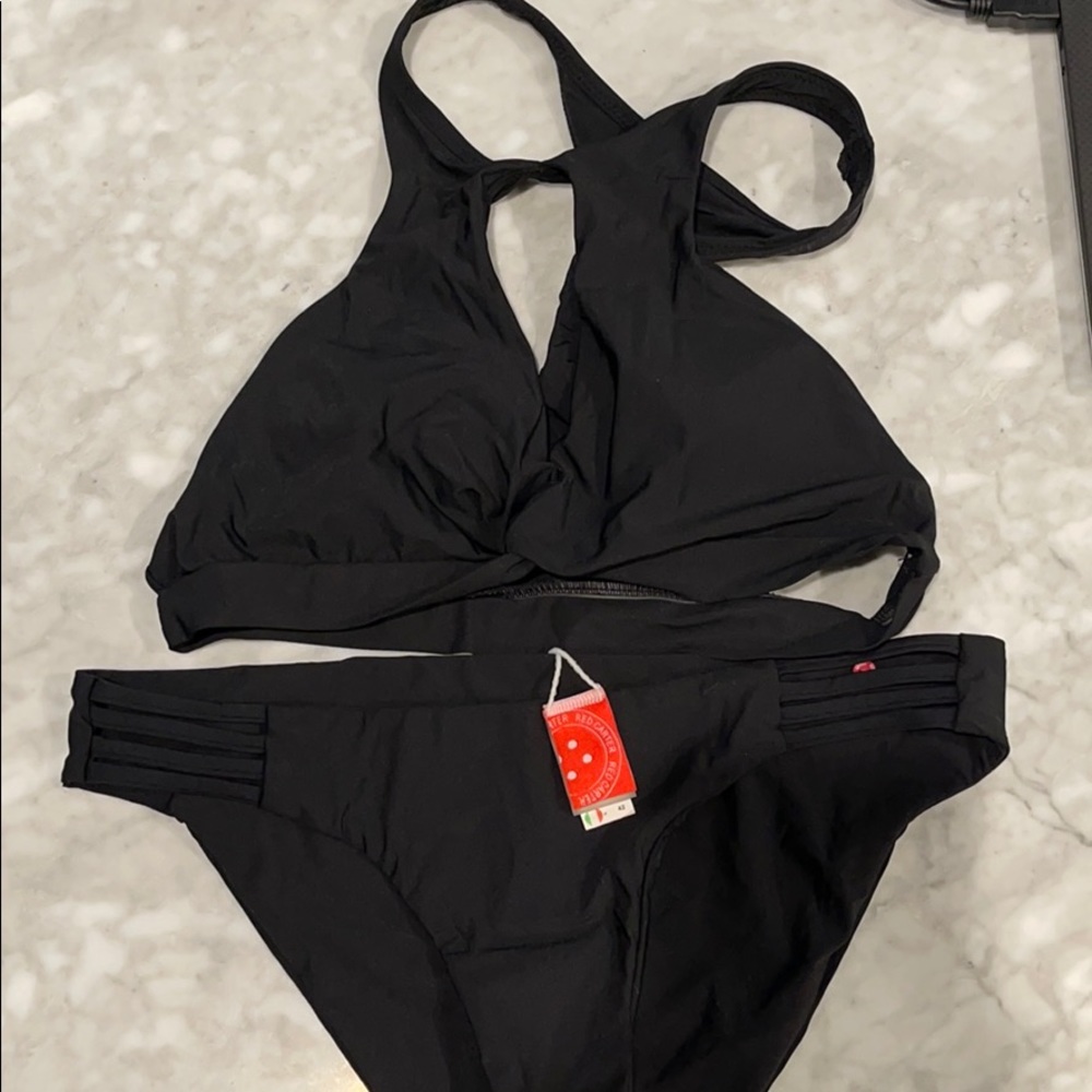 Red Carter Black Bikini Swim Set